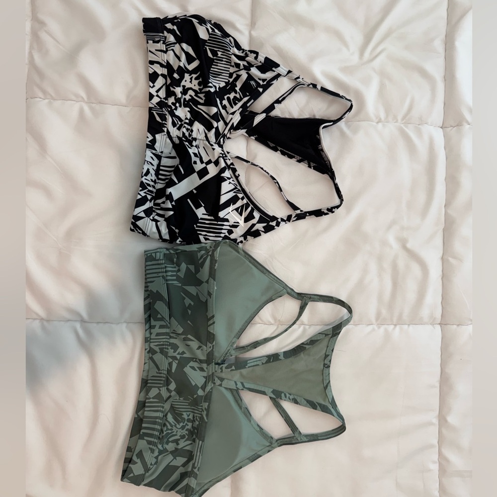 Gymshark Black and Green Patterned Sports Bras